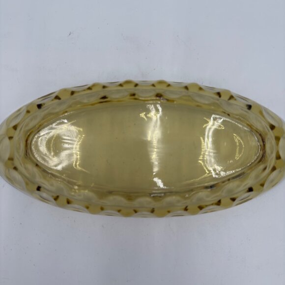 Vintage Amber Glass Oval Serving Dish With Scalloped Design Vegetables Candy’s - Picture 7 of 9